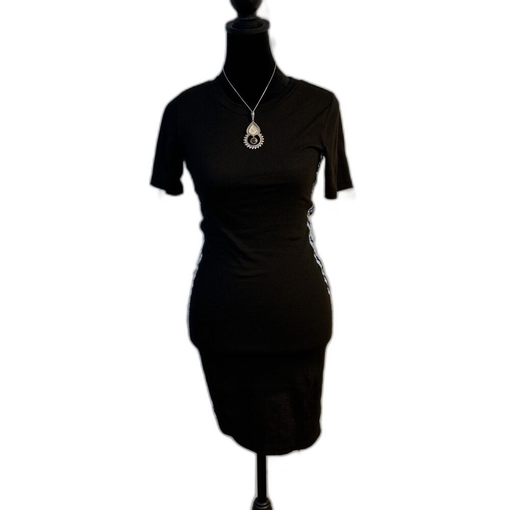H&M Divided Black Bodycon Dress — Grey Side Stripe, Short Sleeve, Sporty